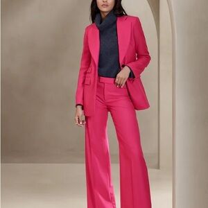 Banana Republic Red Wool Wide Leg Pantsuit. Blazer 2. Pants NWT 0